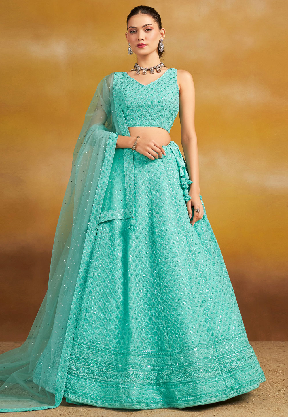 Sky Blue Georgette Lehenga Choli 310357