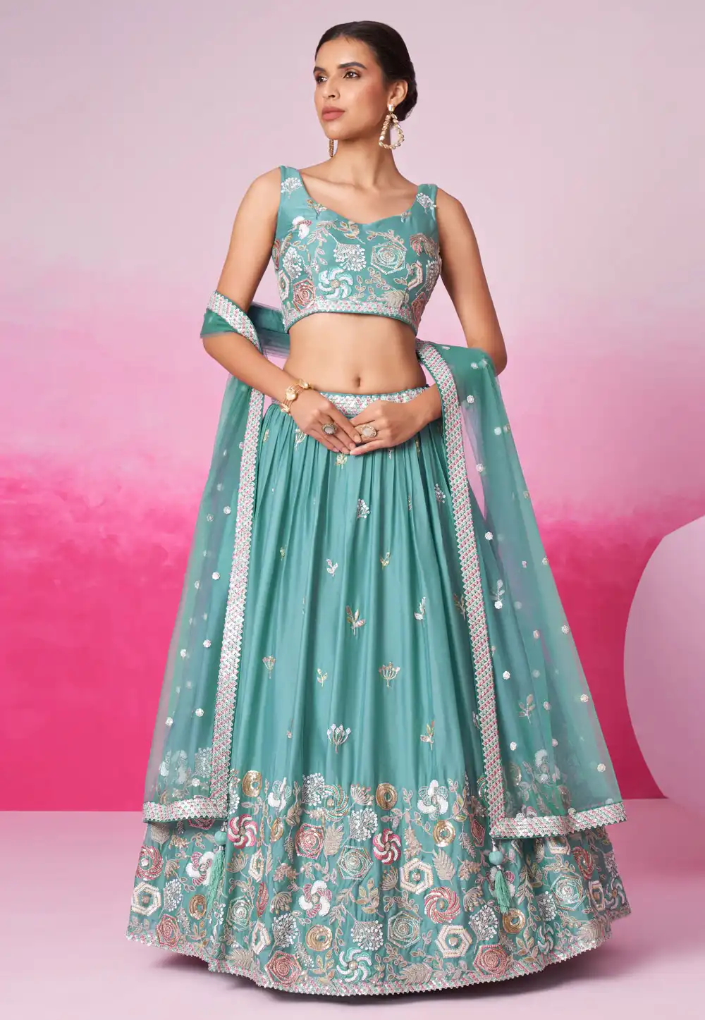 Sky Blue Georgette Lehenga Choli 291194