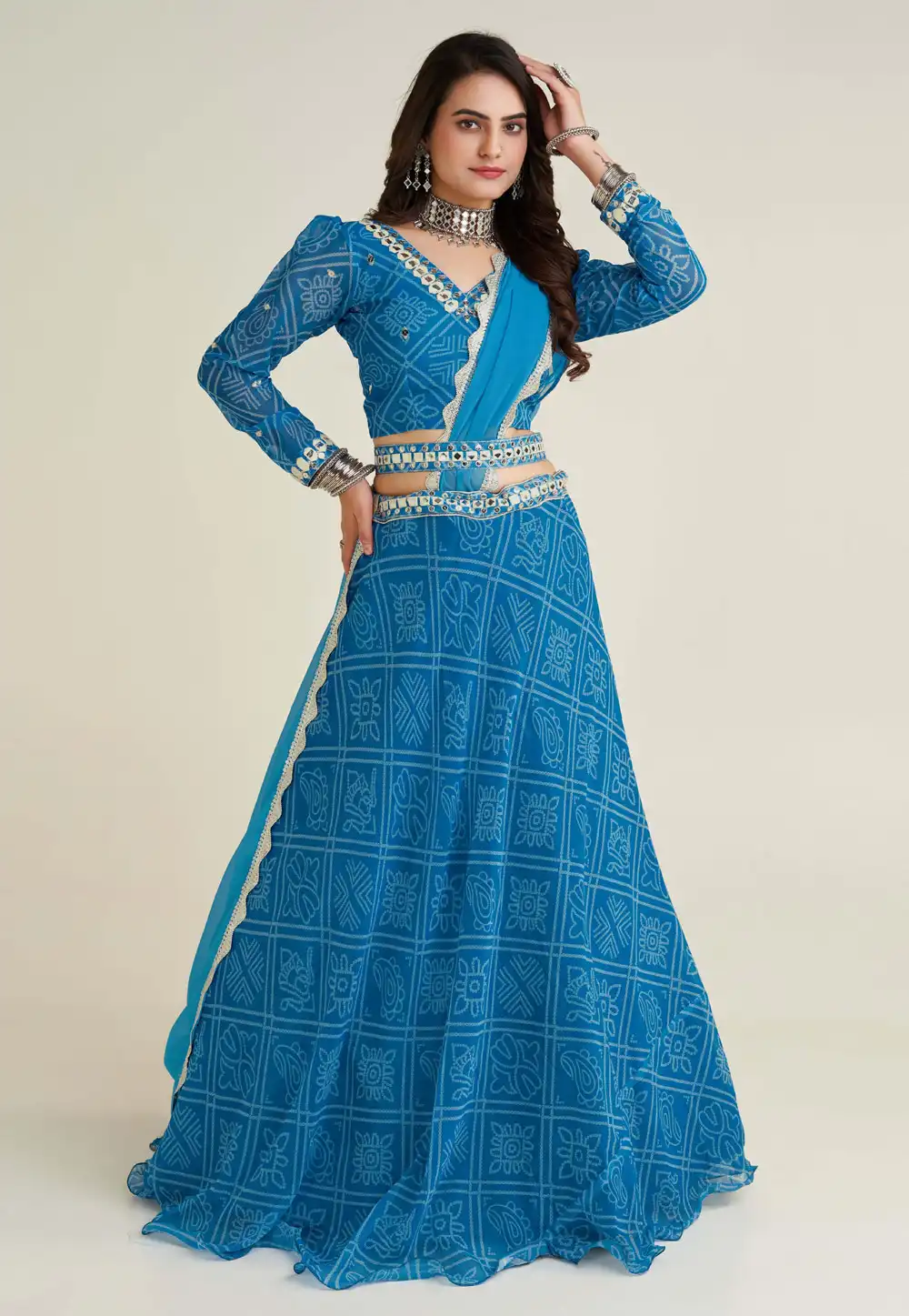 Sky Blue Georgette Navratri Chaniya Choli 291422