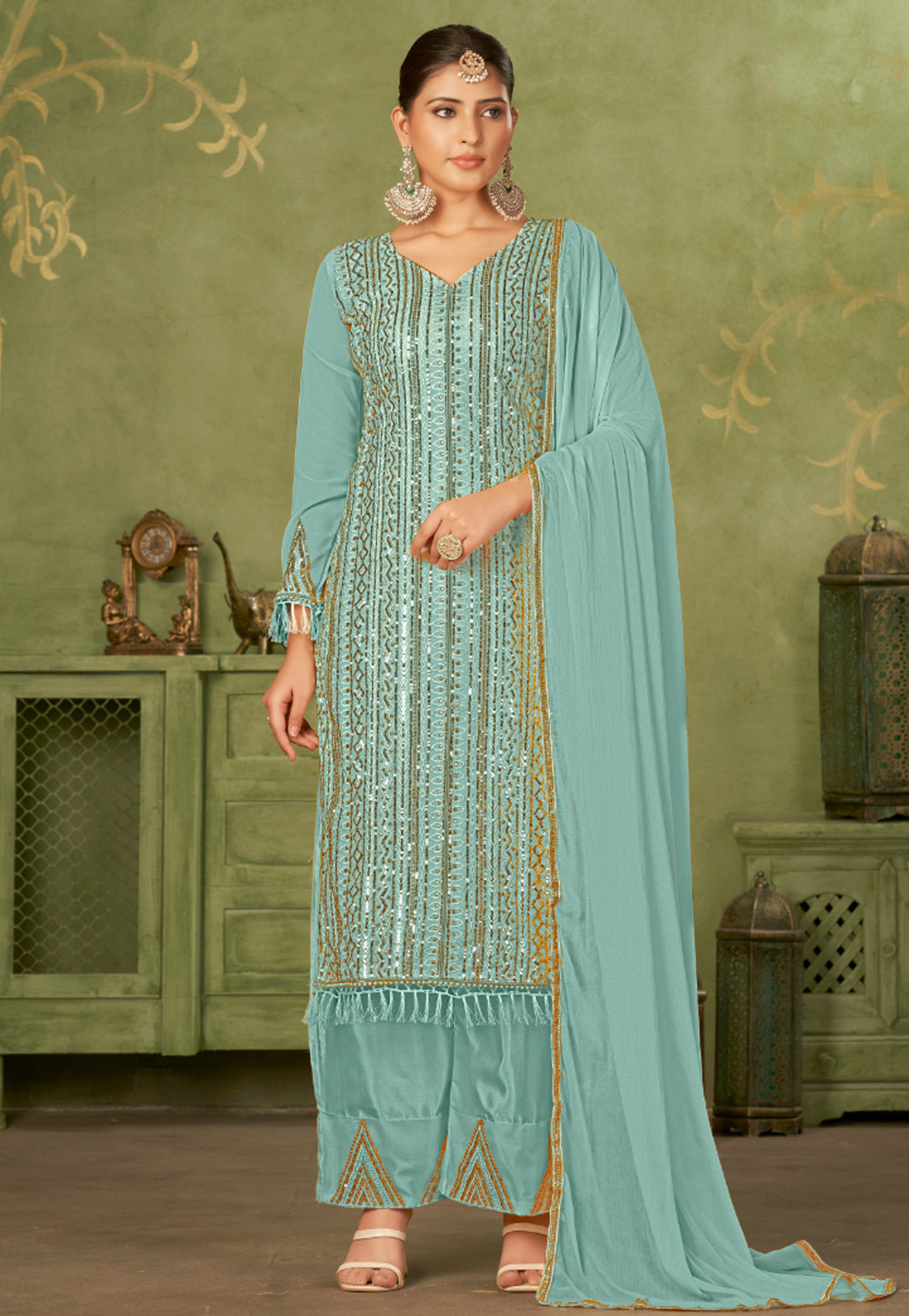 Sky Blue Georgette Pakistani Suit 282405