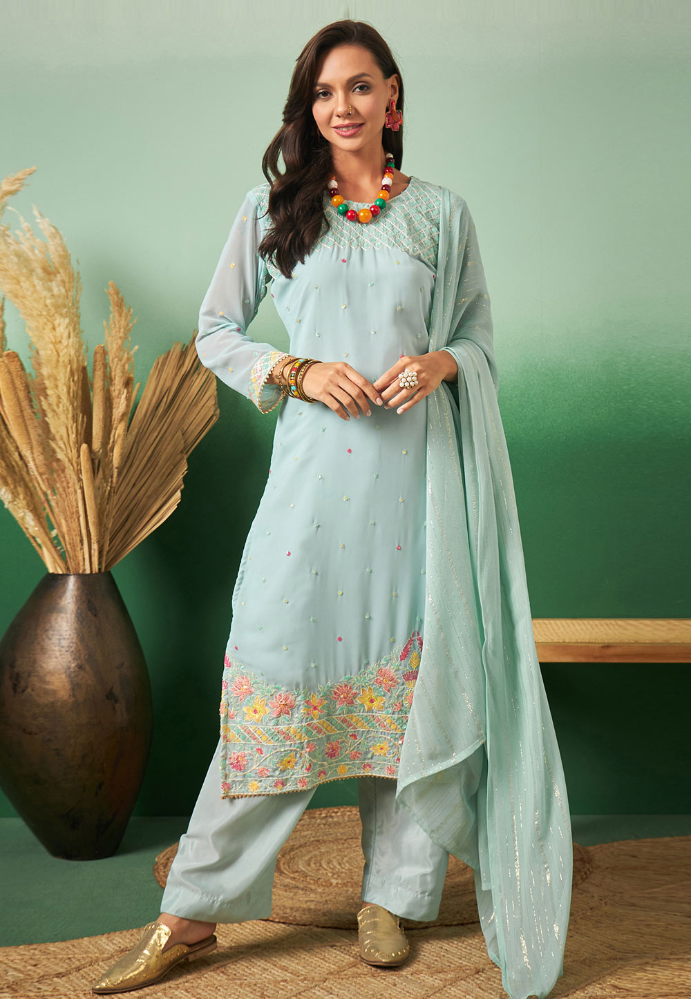Sky Blue Georgette Pakistani Suit 281856