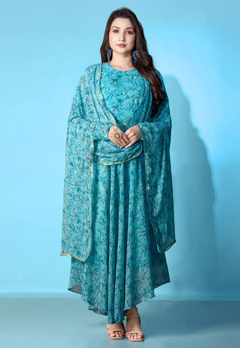 Sky Blue Georgette Readymade Anarkali Suit 294676