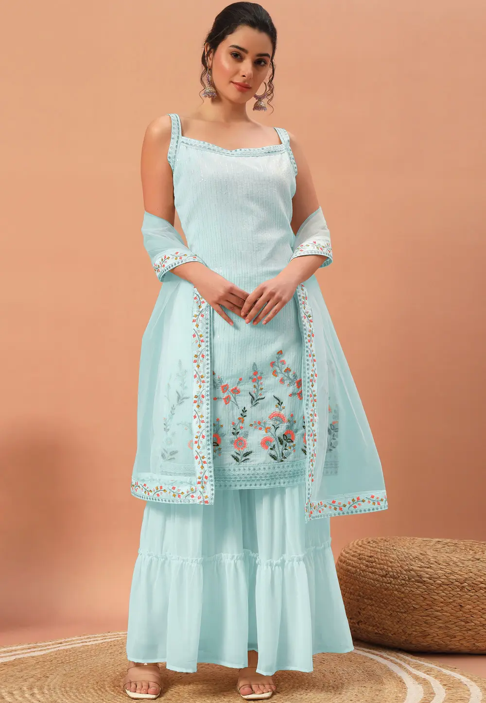 Sky Blue Georgette Readymade Pakistani Suit 303297