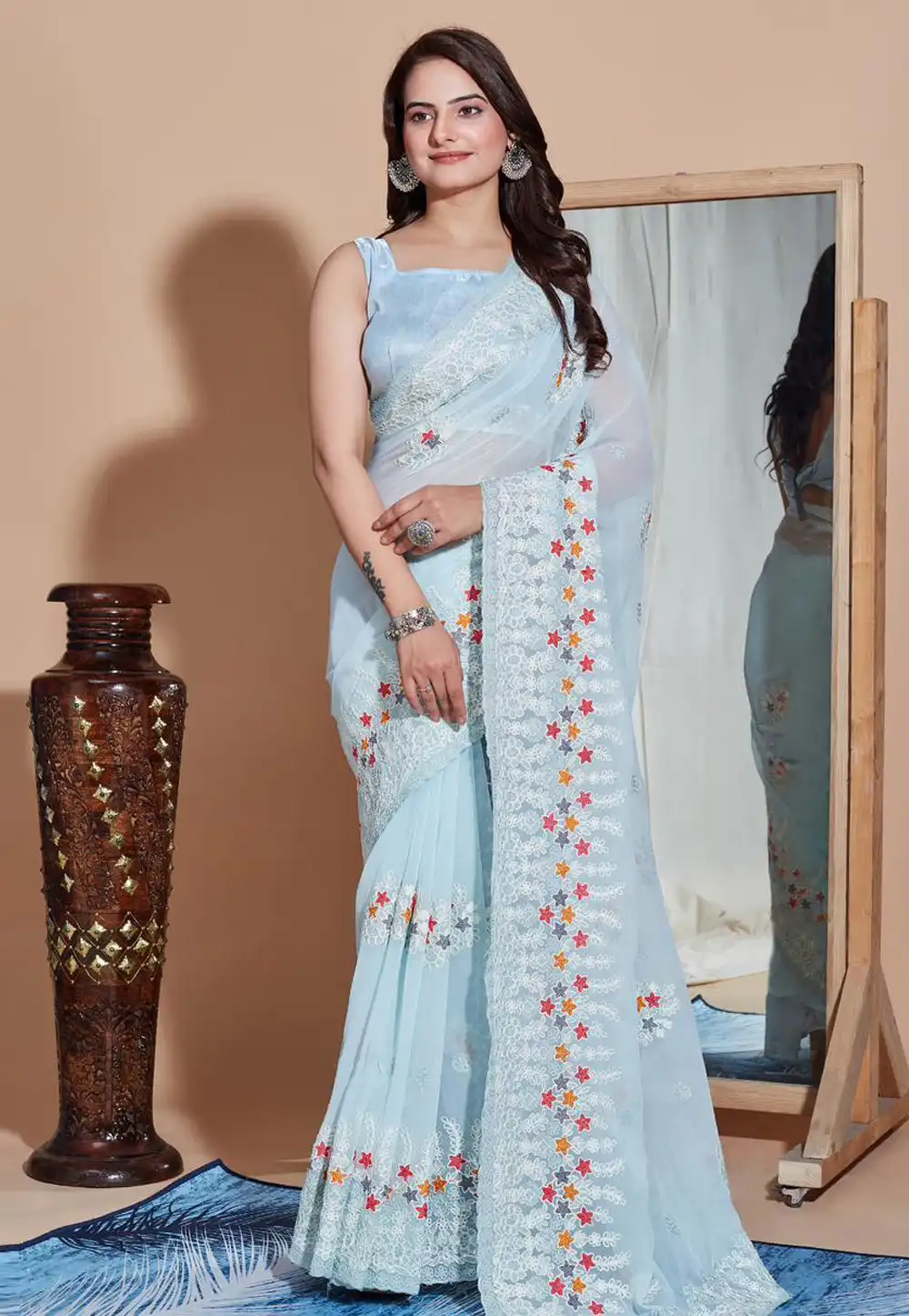 Sky Blue Georgette Saree With Blouse 289785