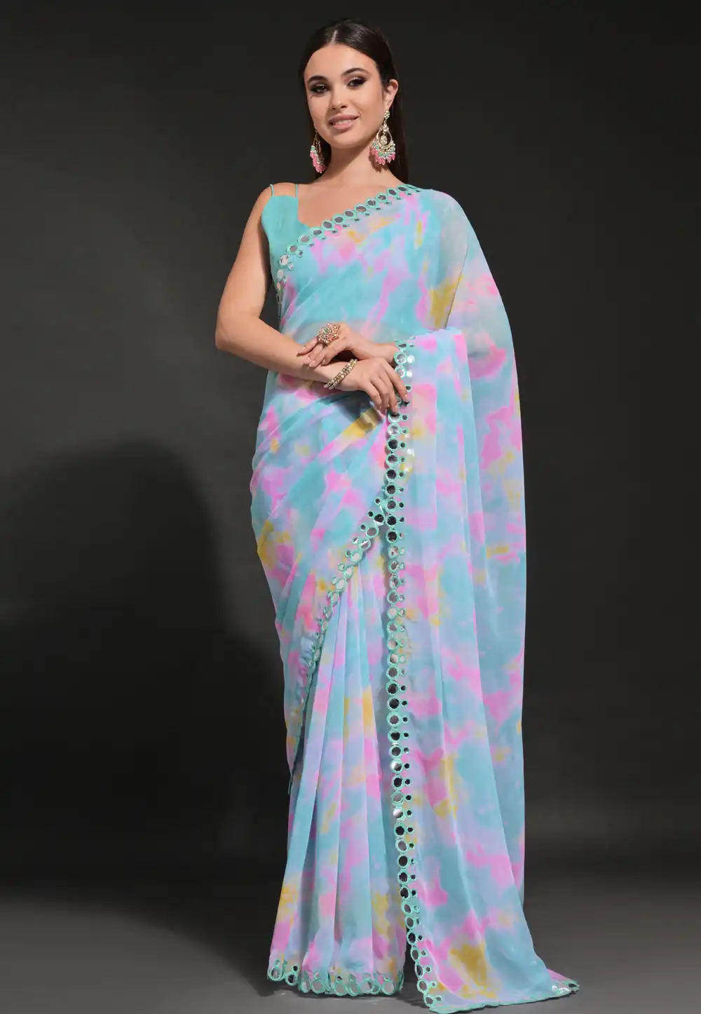 Sky Blue Georgette Saree With Blouse 290003