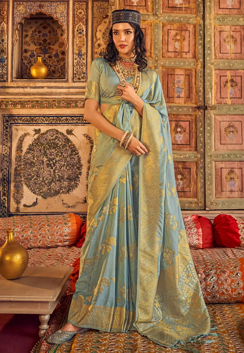 Sky Blue Georgette Saree With Blouse 296520