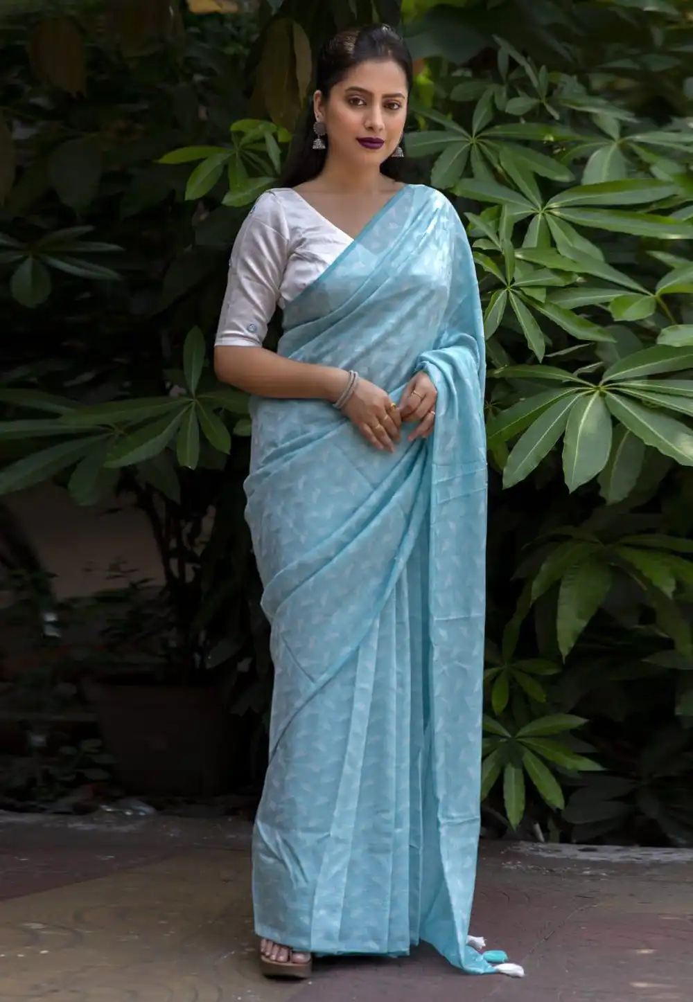 Sky Blue Georgette Saree With Blouse 289719