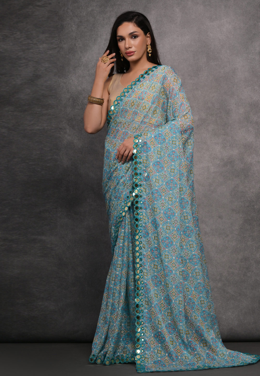 Sky Blue Georgette Saree With Blouse 286464
