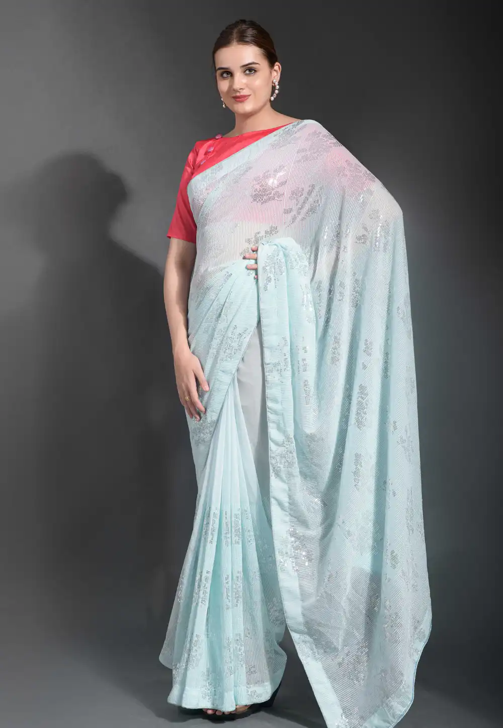 Sky Blue Georgette Sequence Saree 291487