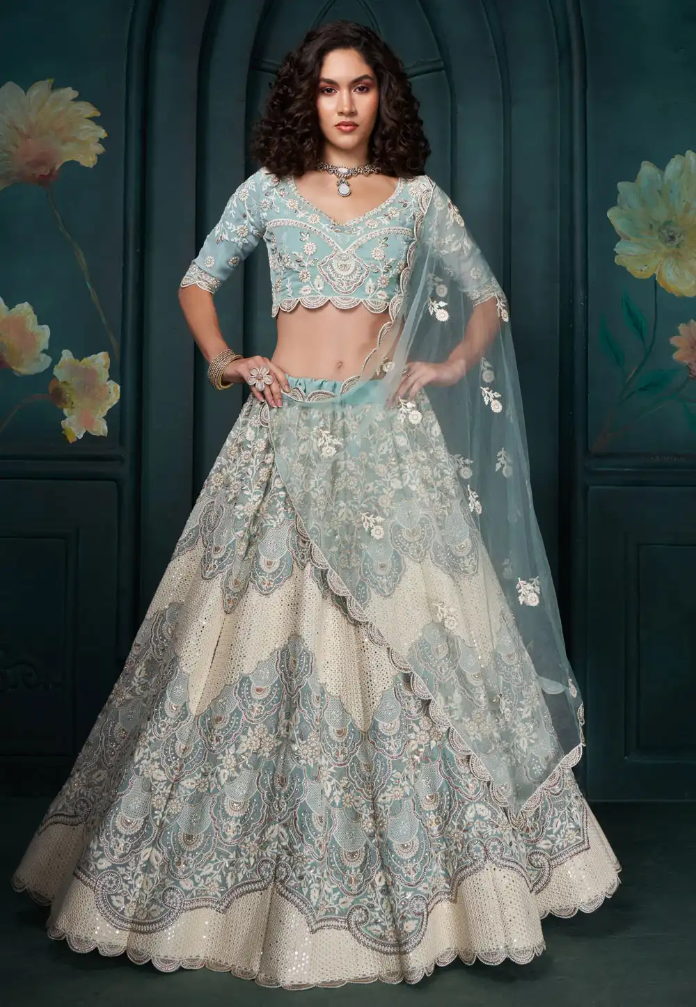 Sky Blue Georgette Wedding Lehenga Choli 294905