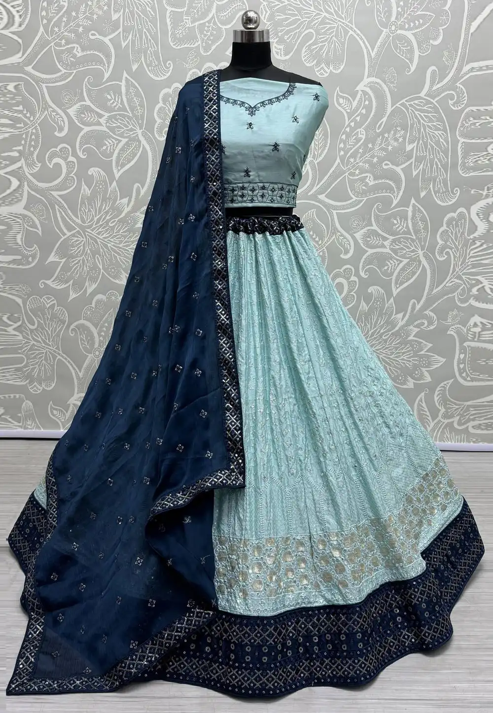 Sky Blue Georgette Wedding Lehenga Choli 287982