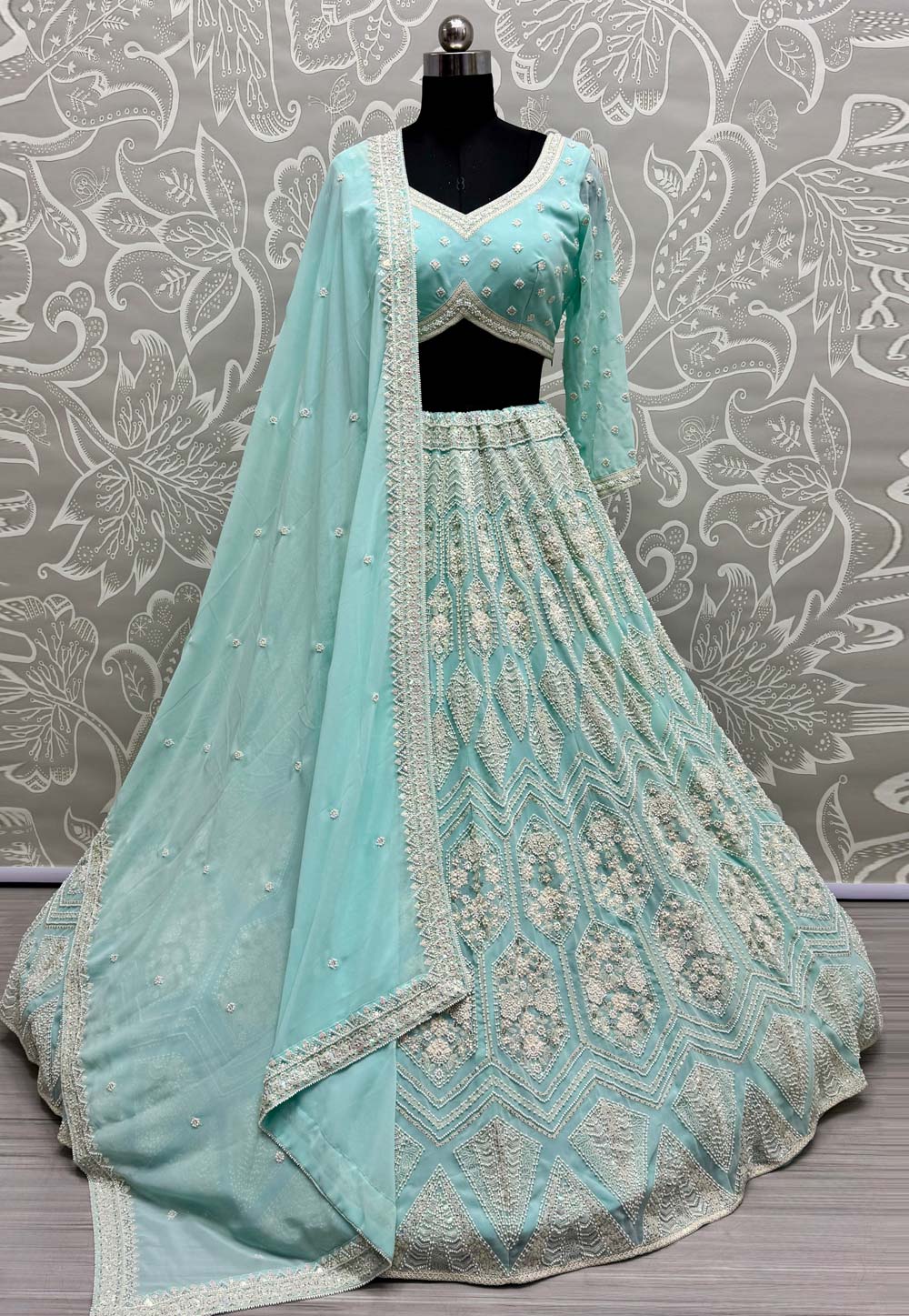 Sky Blue Georgette Wedding Lehenga Choli 310335