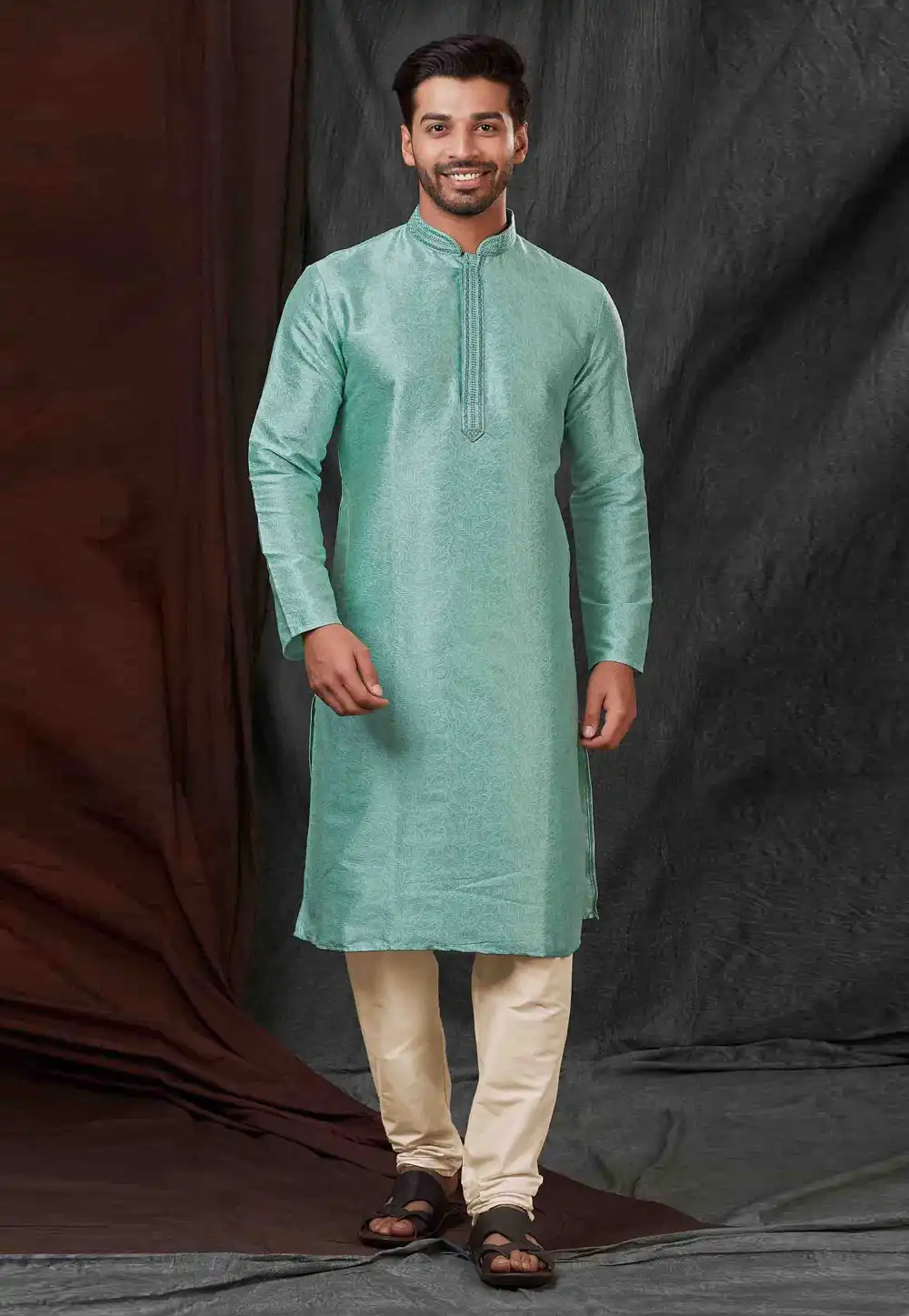 Sky Blue Jacquard Kurta Pajama 288830