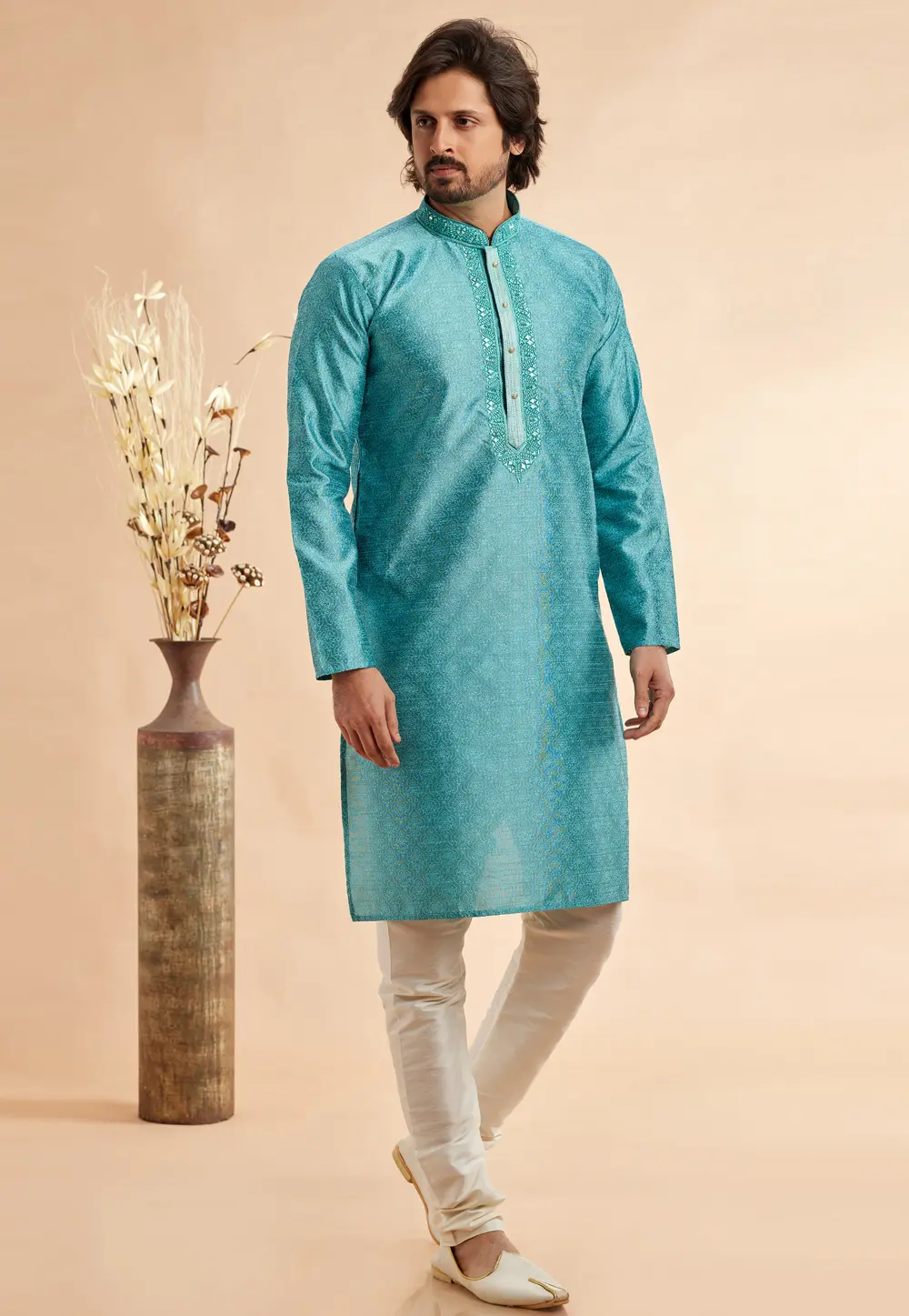 Sky Blue Jacquard Kurta Pajama 297491