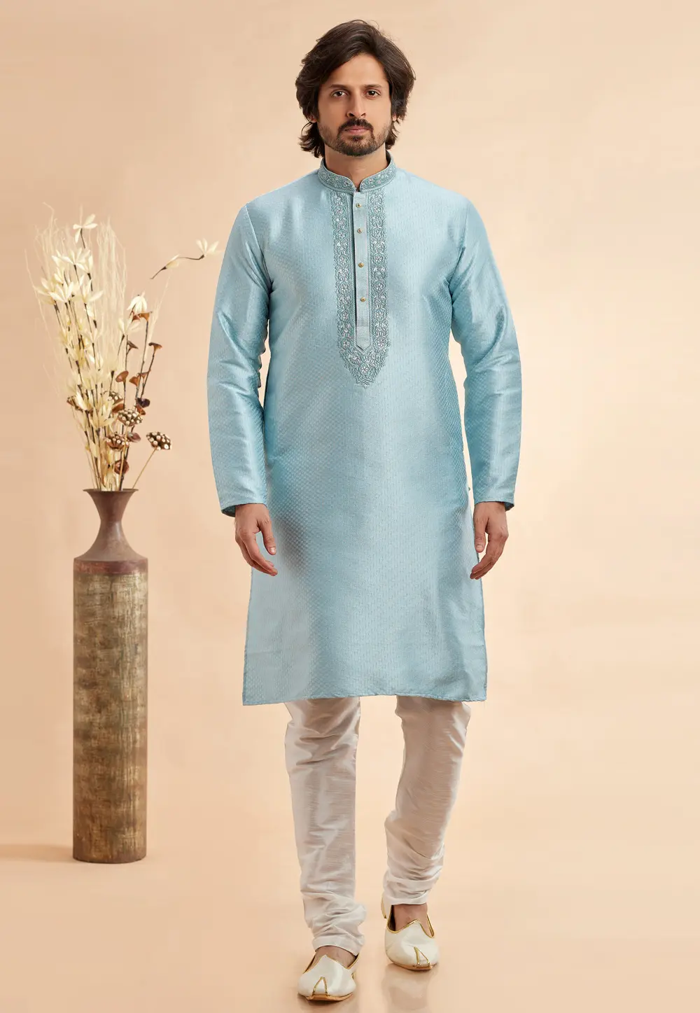 Sky Blue Jacquard Kurta Pajama 297503