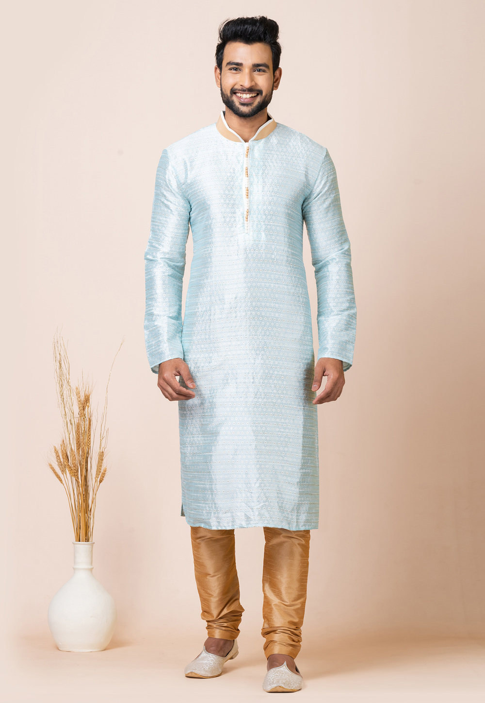 Sky Blue Jacquard Kurta Pajama 286257