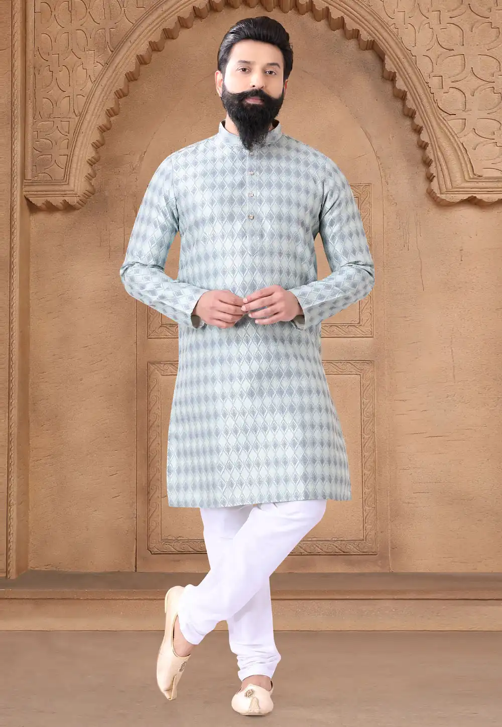 Sky Blue Jacquard Kurta Pajama 287950