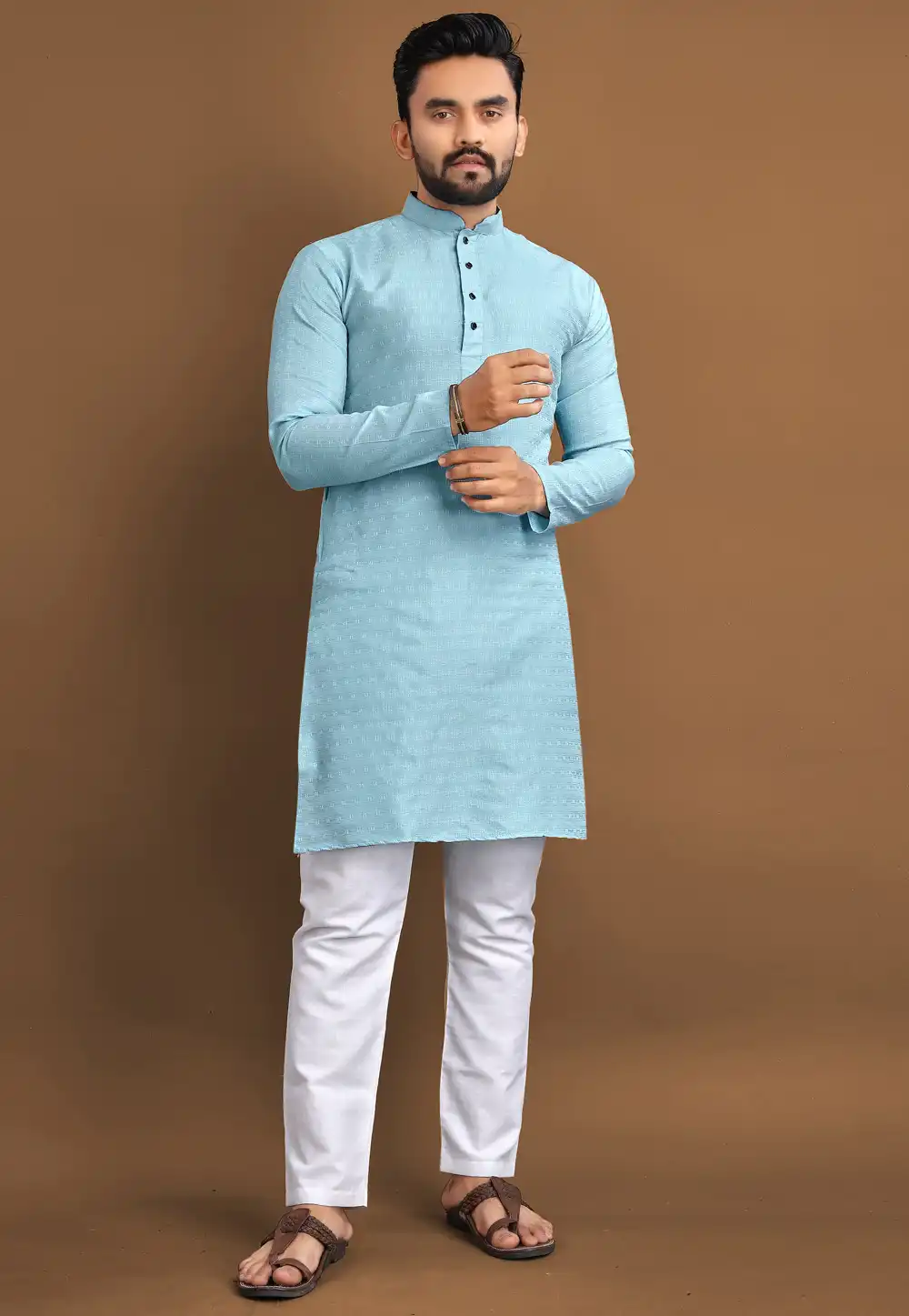 Sky Blue Jacquard Kurta Pajama 293820