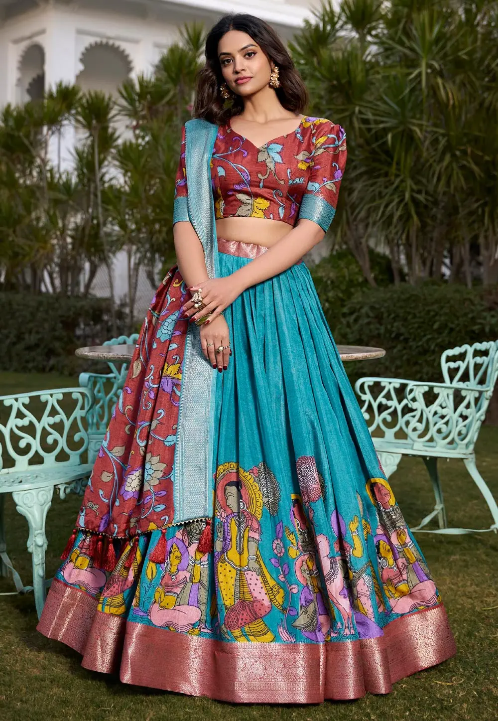 Sky Blue Jacquard Silk Circular Lehenga Choli 300858