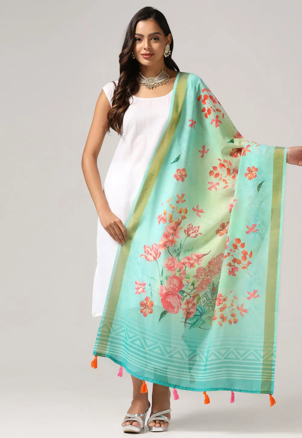 Sky Blue Linen Dupatta 303724