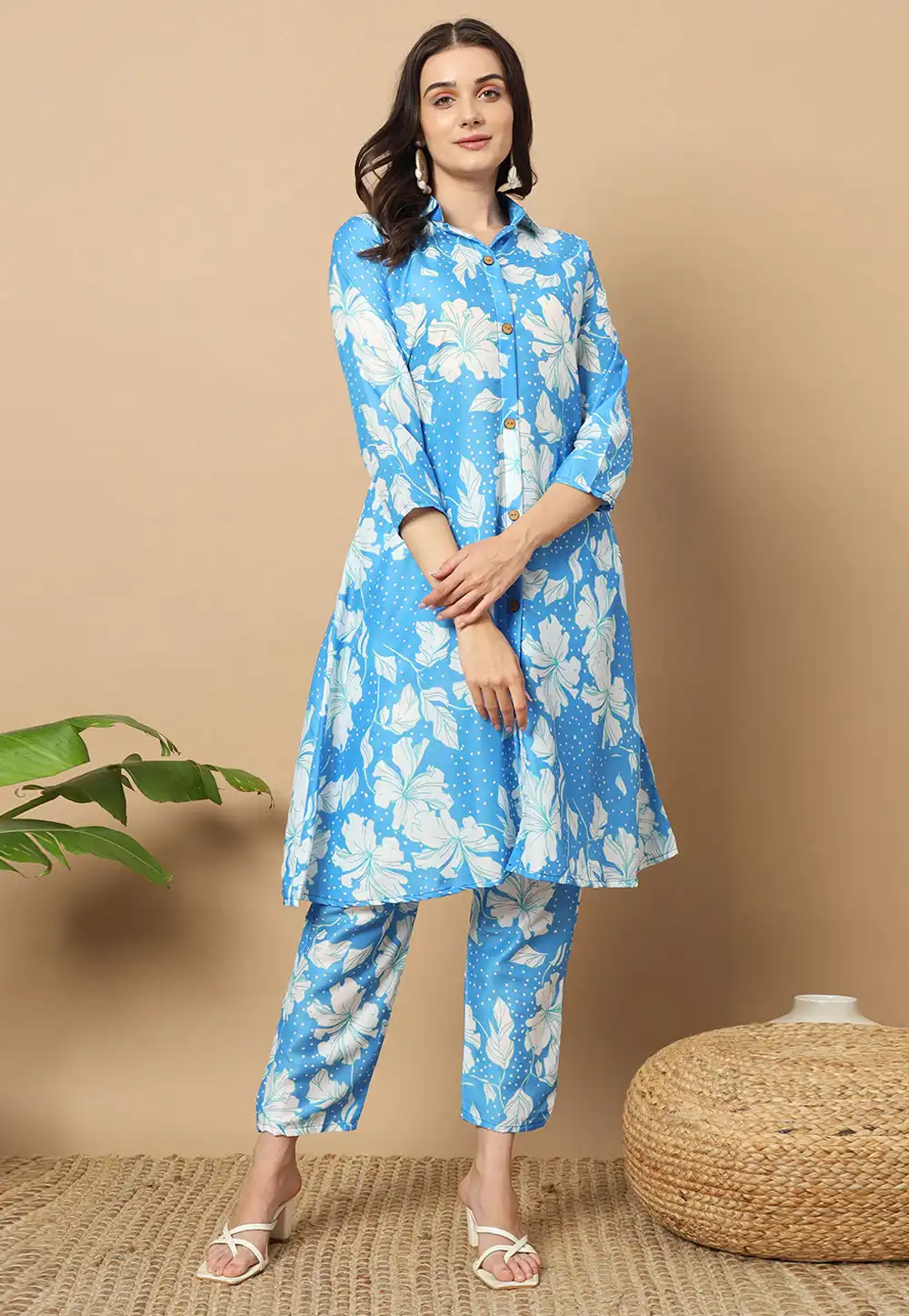 Sky Blue Muslin Kurta Set With Pent 291239