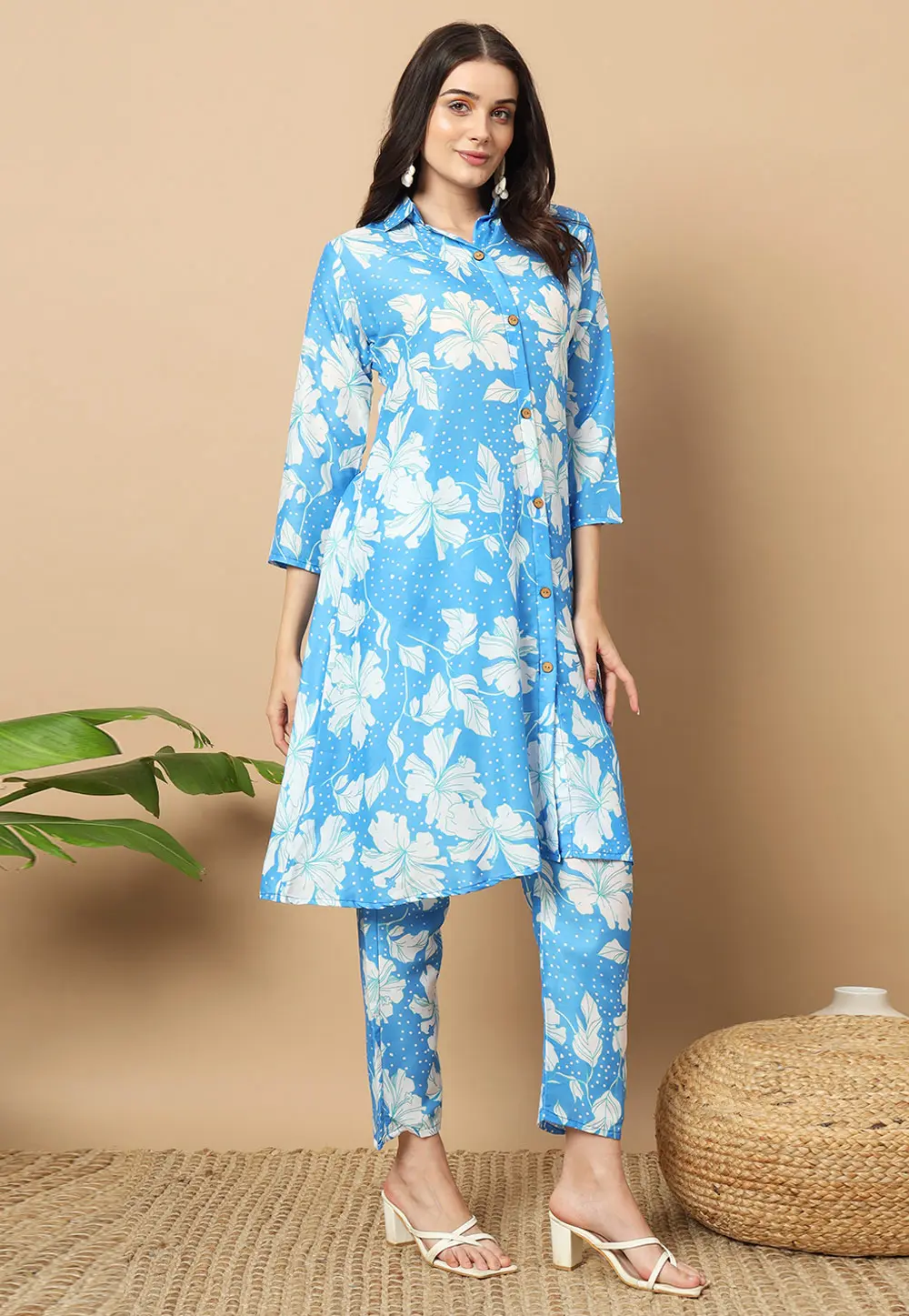 Sky Blue Muslin Kurta Set With Pent 301394