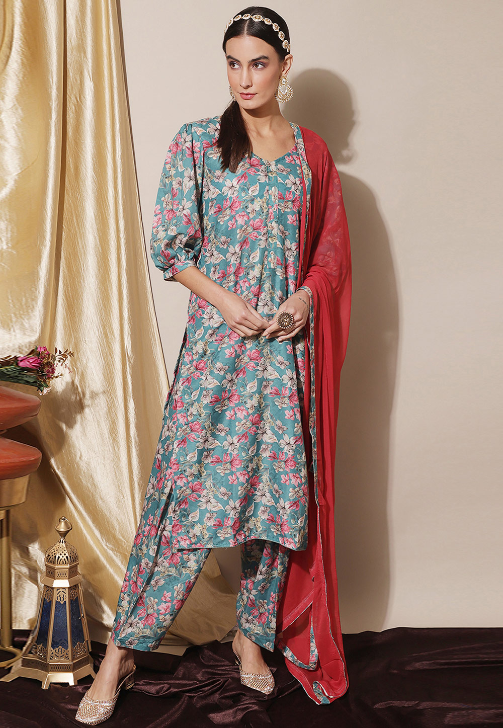 Sky Blue Muslin Pakistani Suit 310587