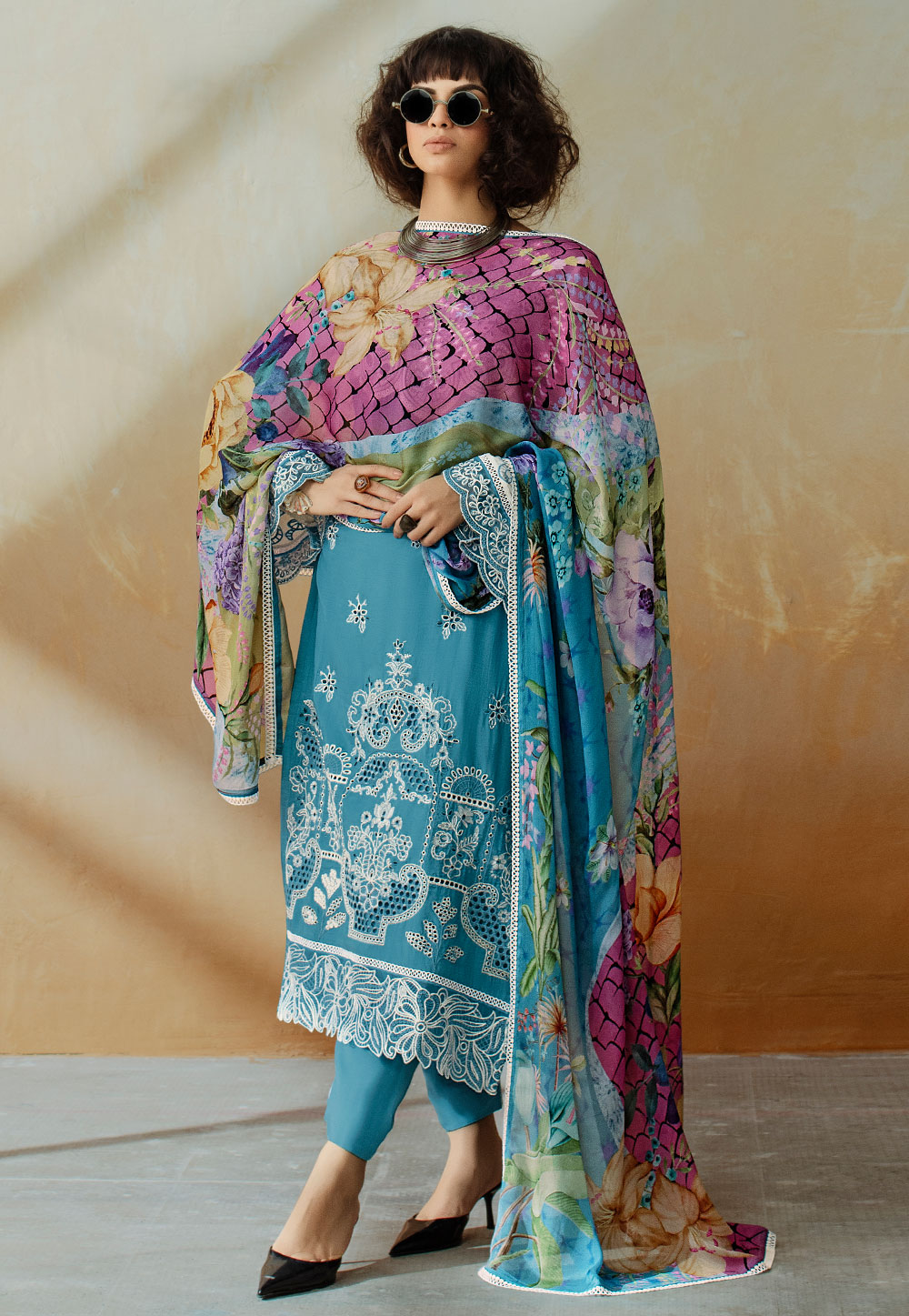 Sky Blue Muslin Pakistani Suit 310618
