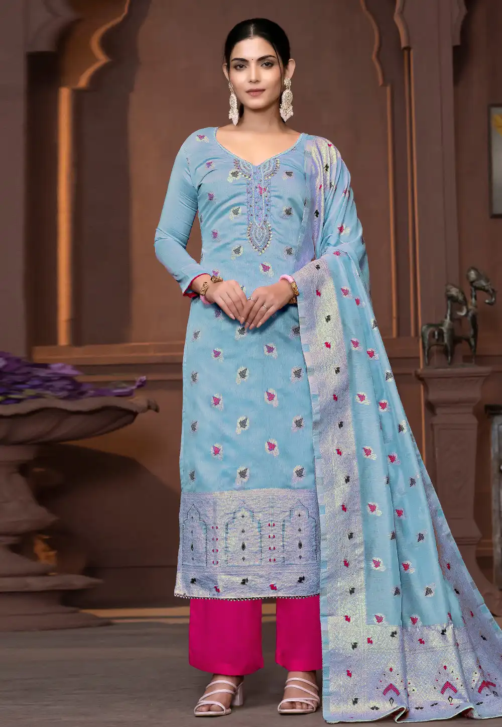 Sky Blue Muslin Pakistani Suit 294171