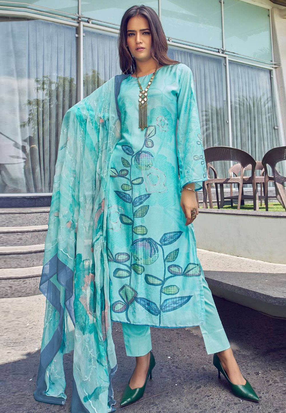 Sky Blue Muslin Pant Style Suit 310148