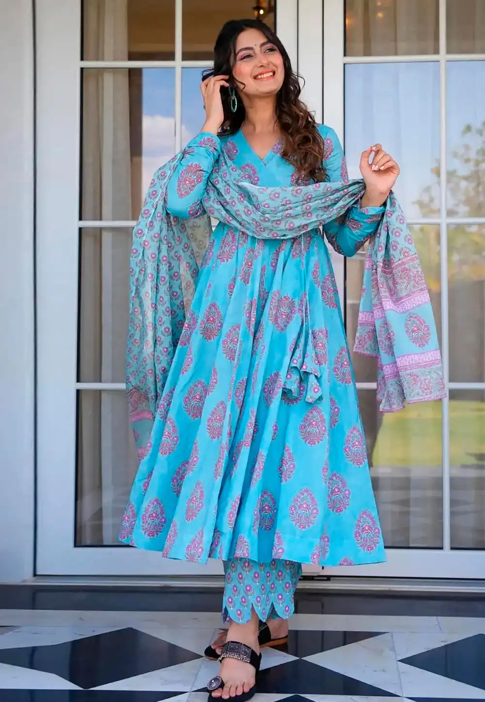 Sky Blue Muslin Readymade Pakistani Suit 291145