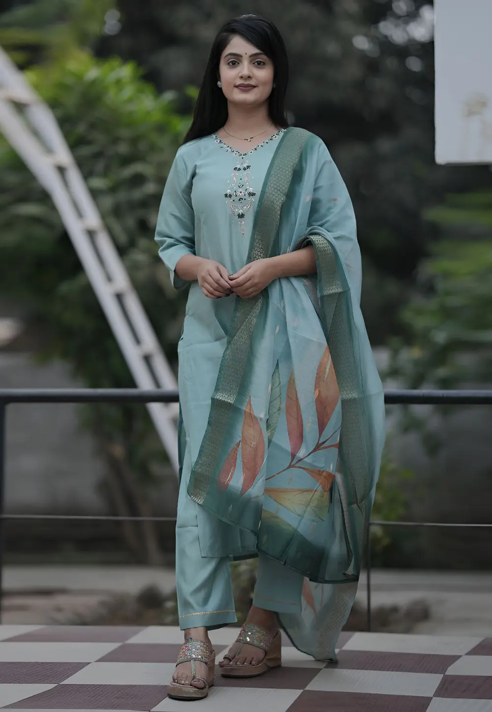 Sky Blue Muslin Readymade Pakistani Suit 303553