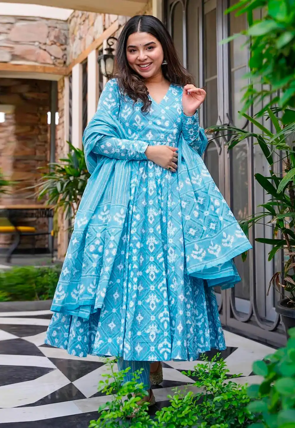 Sky Blue Muslin Readymade Pant Style Suit 291147