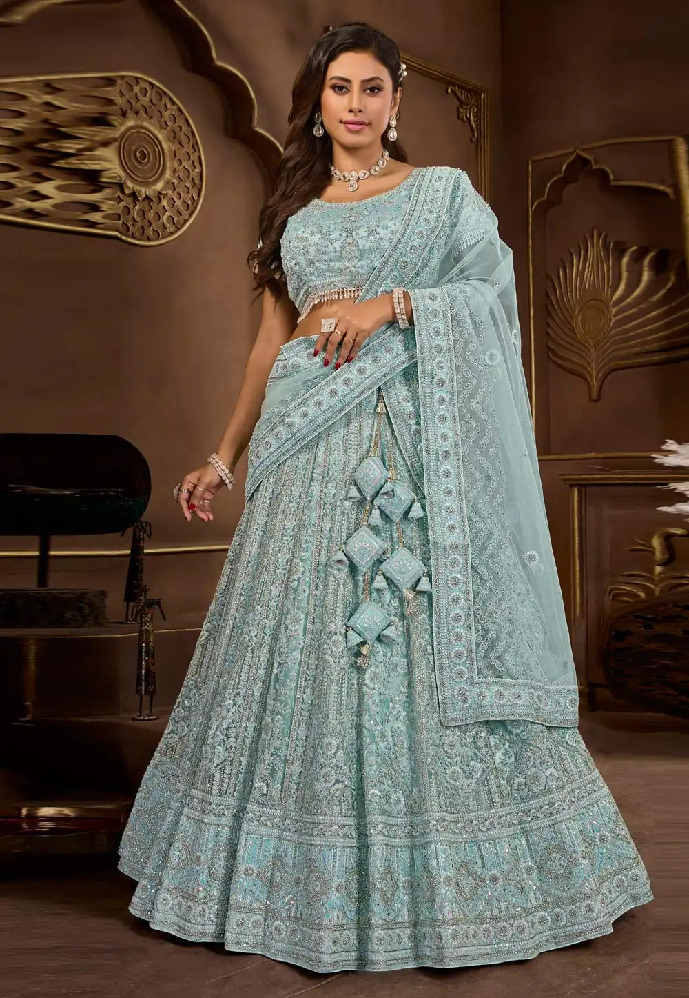 Sky Blue Net Circular Lehenga Choli 294748