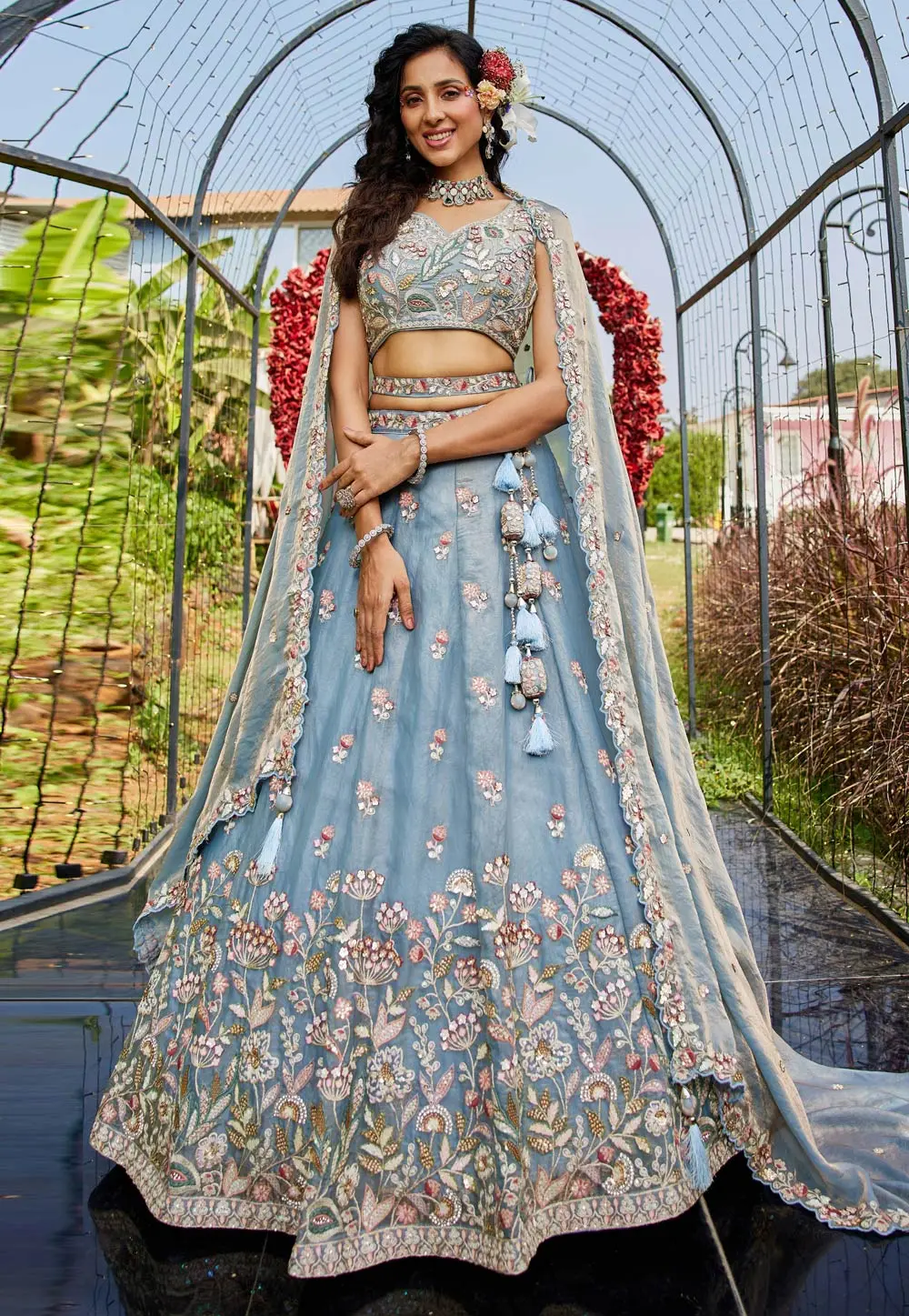 Sky Blue Net Lehenga Choli 304185