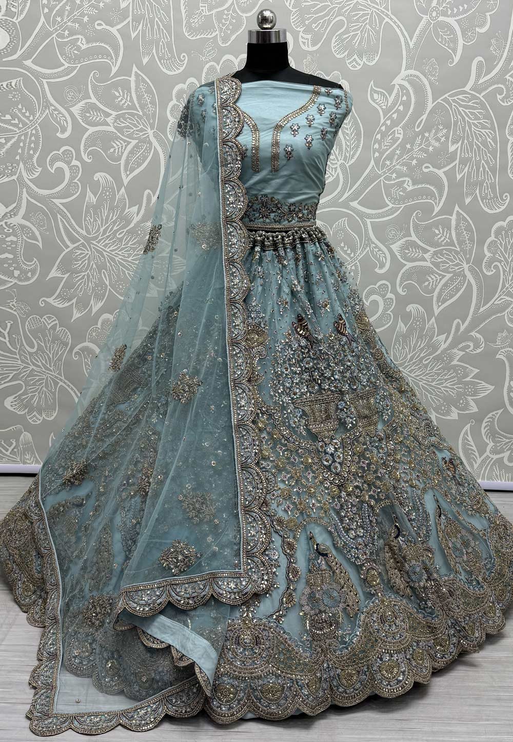 Sky Blue Net Wedding Lehenga Choli 287232