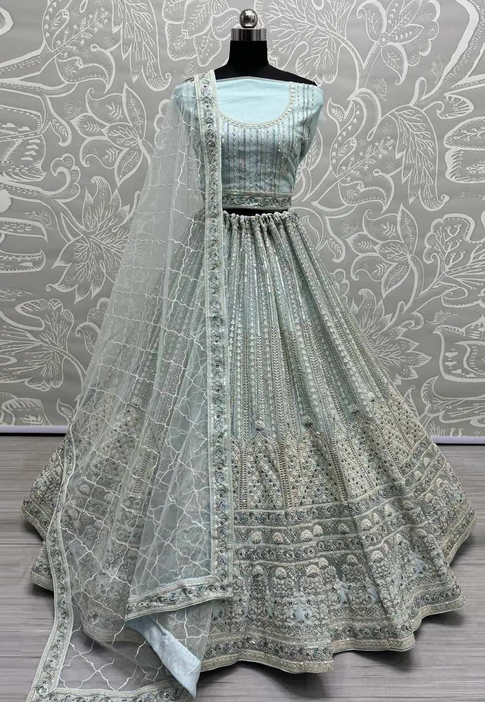 Sky Blue Net Wedding Lehenga Choli 287992