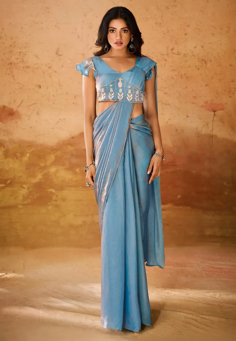 Sky Blue Organza Designer Saree 293961