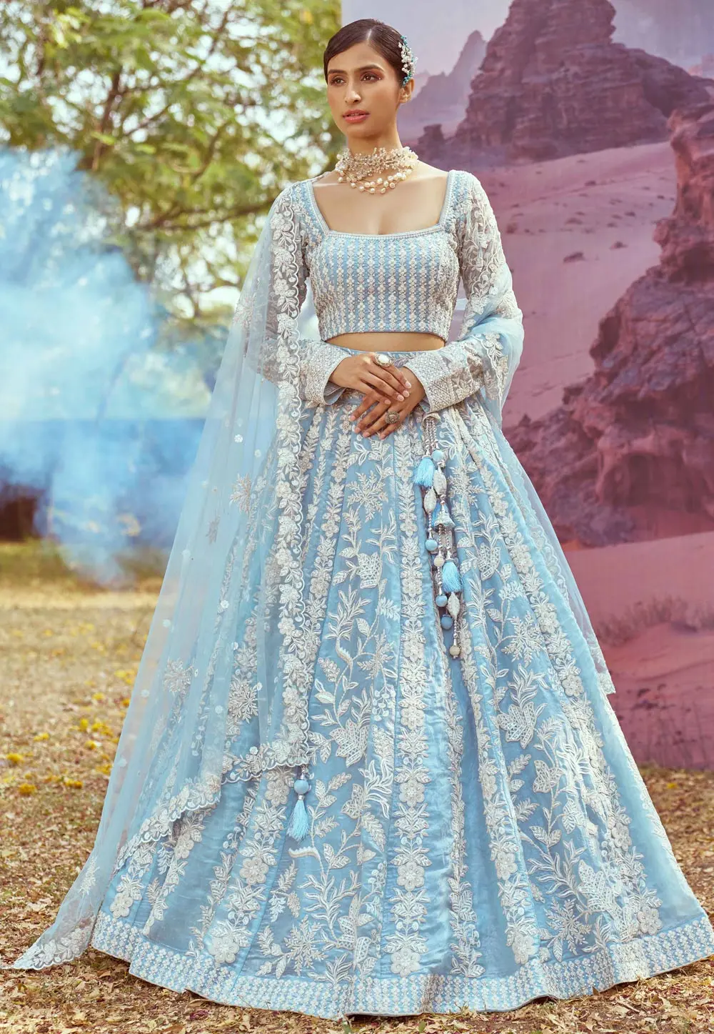 Sky Blue Organza Lehenga Choli 299137