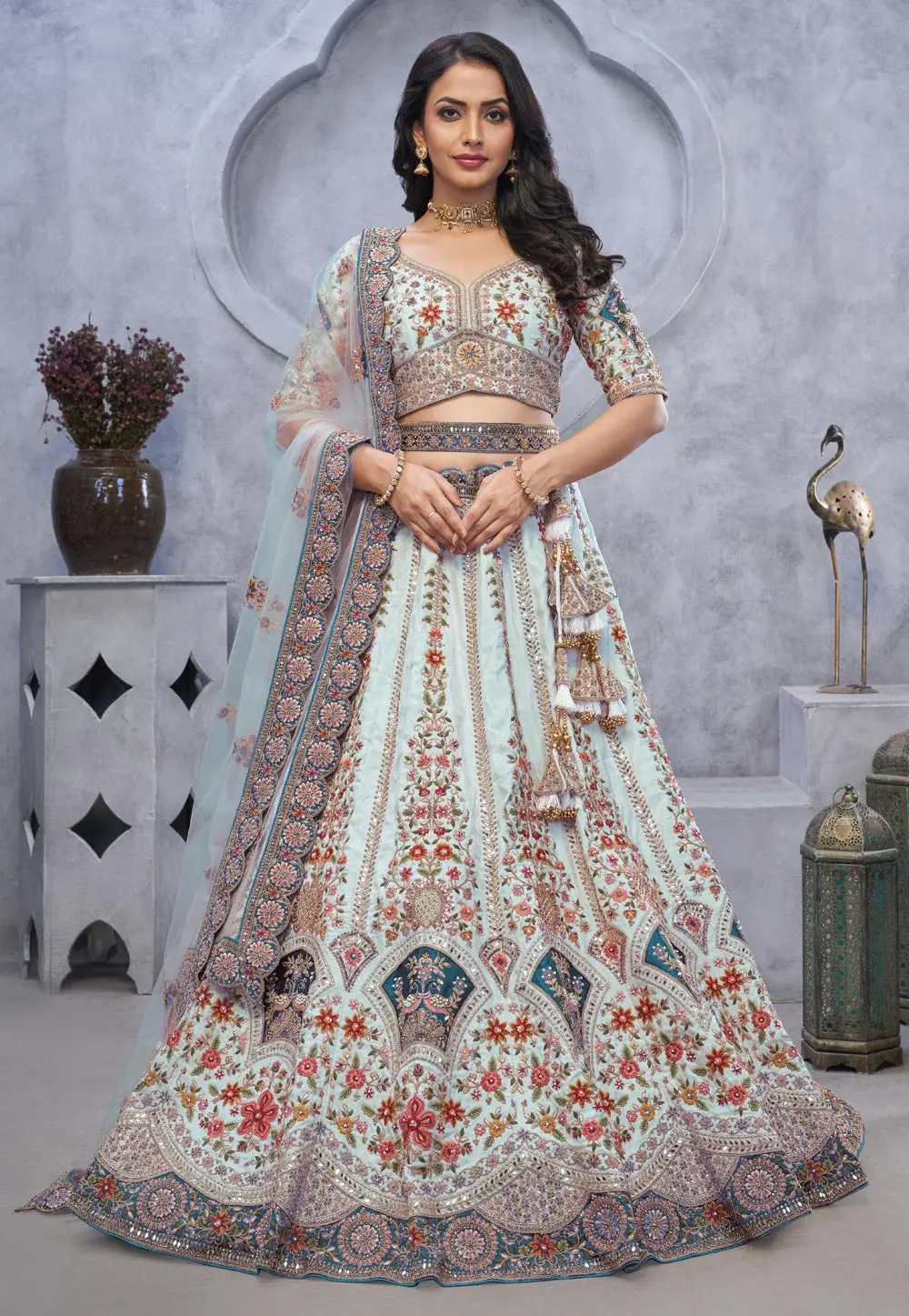 Sky Blue Organza Lehenga Choli For Wedding 297977