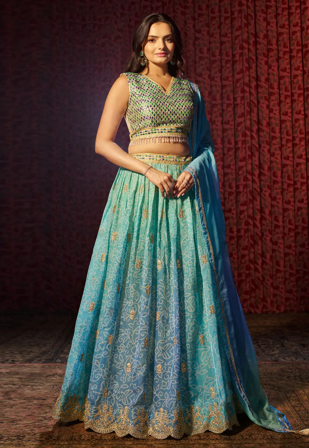 Sky Blue Organza Lehenga Choli 295706