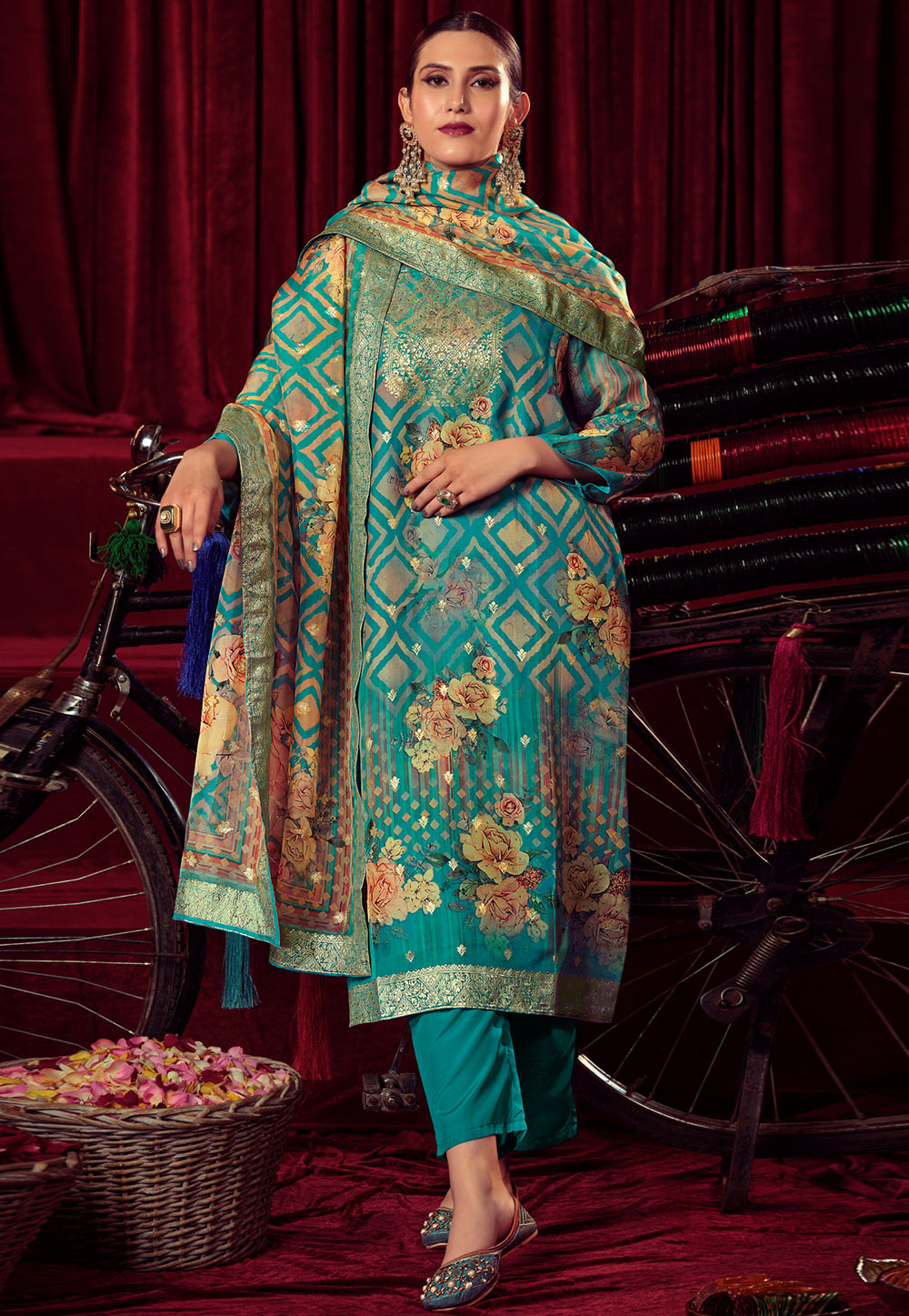 Sky Blue Organza Pakistani Suit 309931
