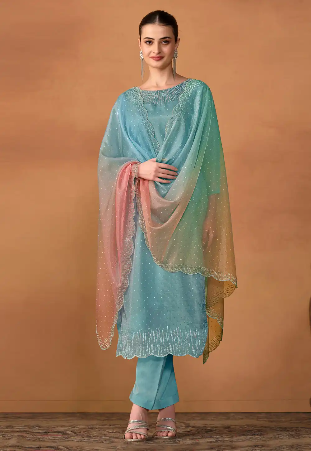 Sky Blue Organza Pakistani Suit 292842