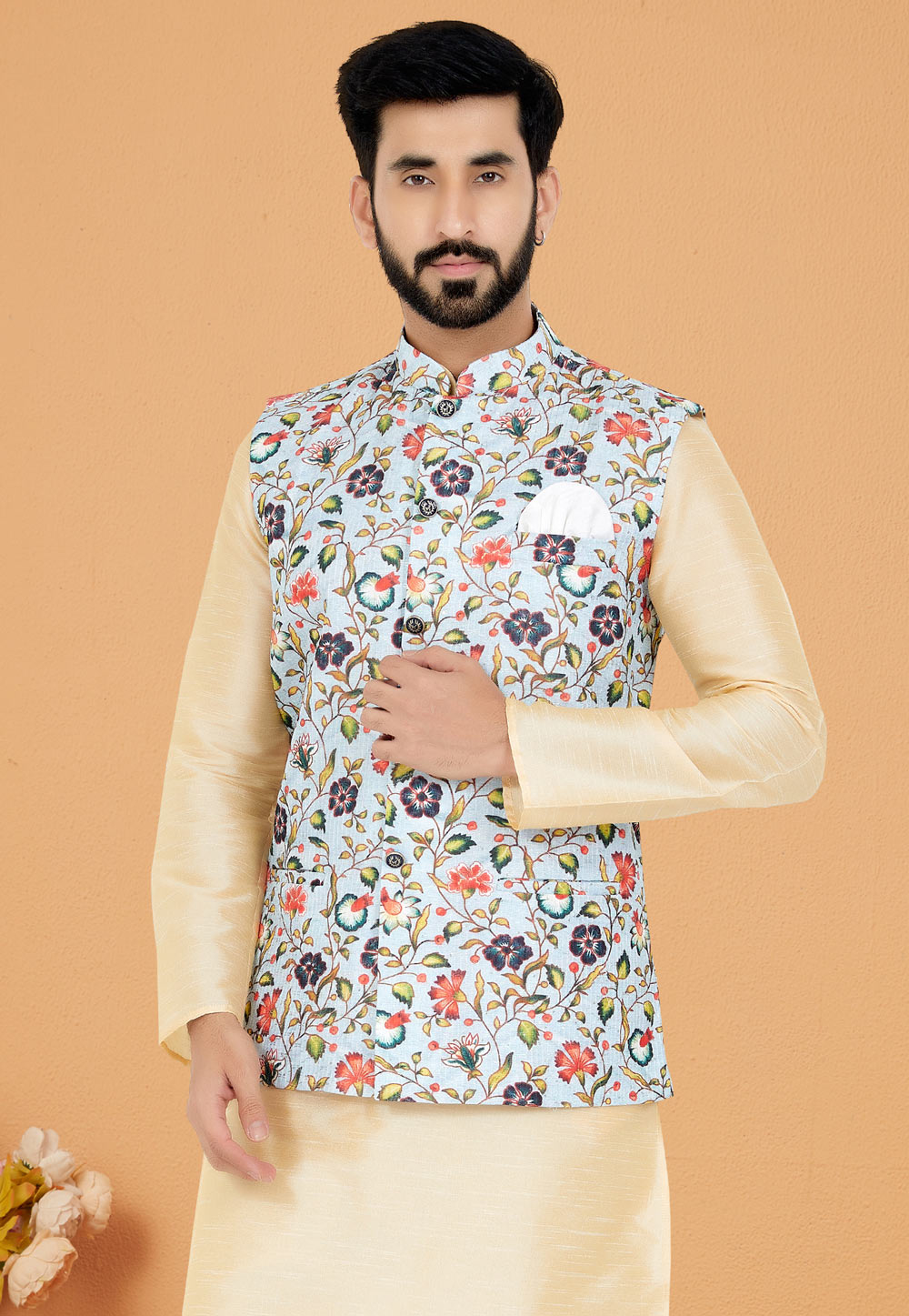 Sky Blue Polyester Nehru Jacket 286795