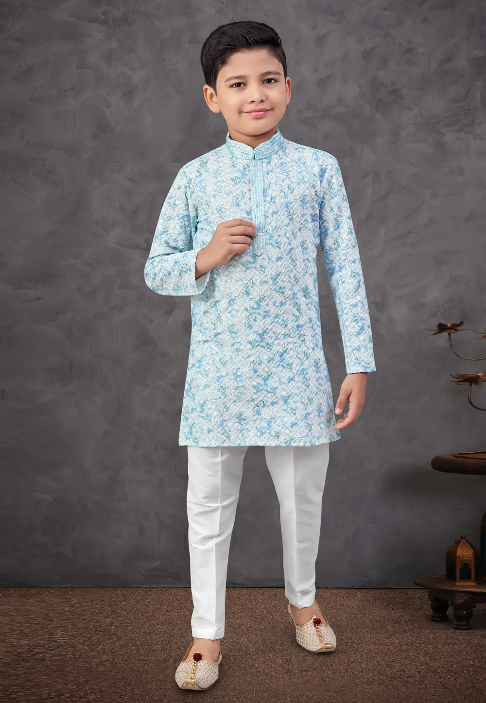 Sky Blue Rayon Kids Kurta Pajama 301342