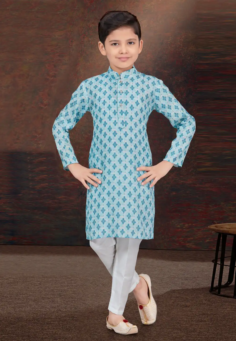 Sky Blue Rayon Kids Kurta Pajama 294989