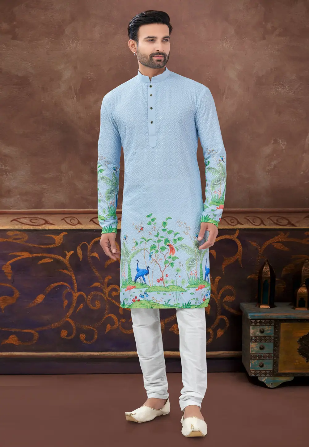 Sky Blue Rayon Kurta Pajama 296874