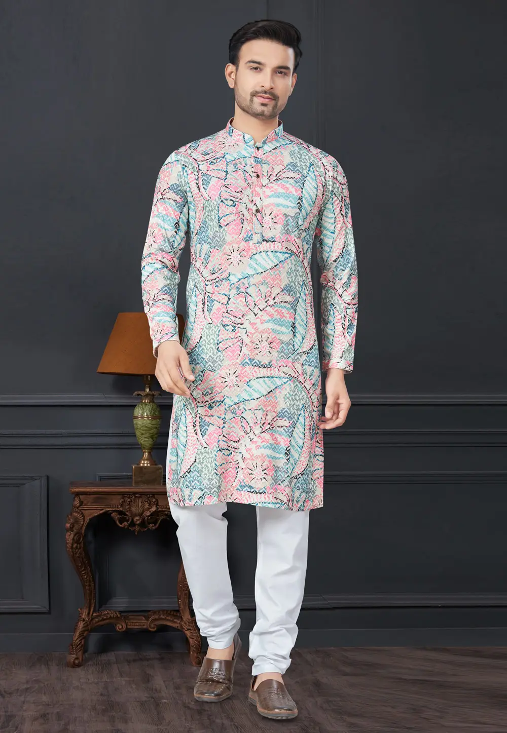 Sky Blue Rayon Kurta Pajama 296614