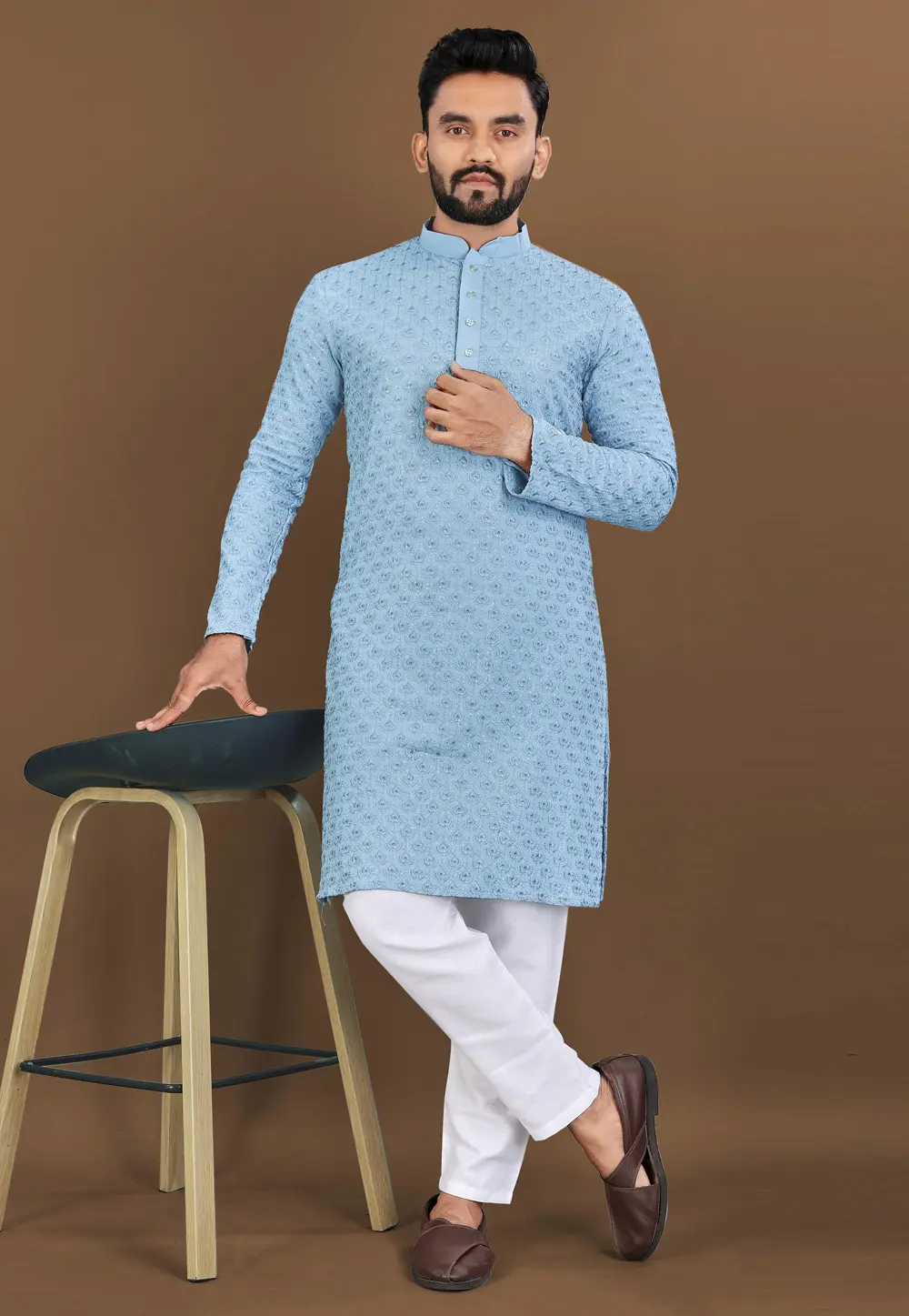 Sky Blue Rayon Kurta Pajama 300454