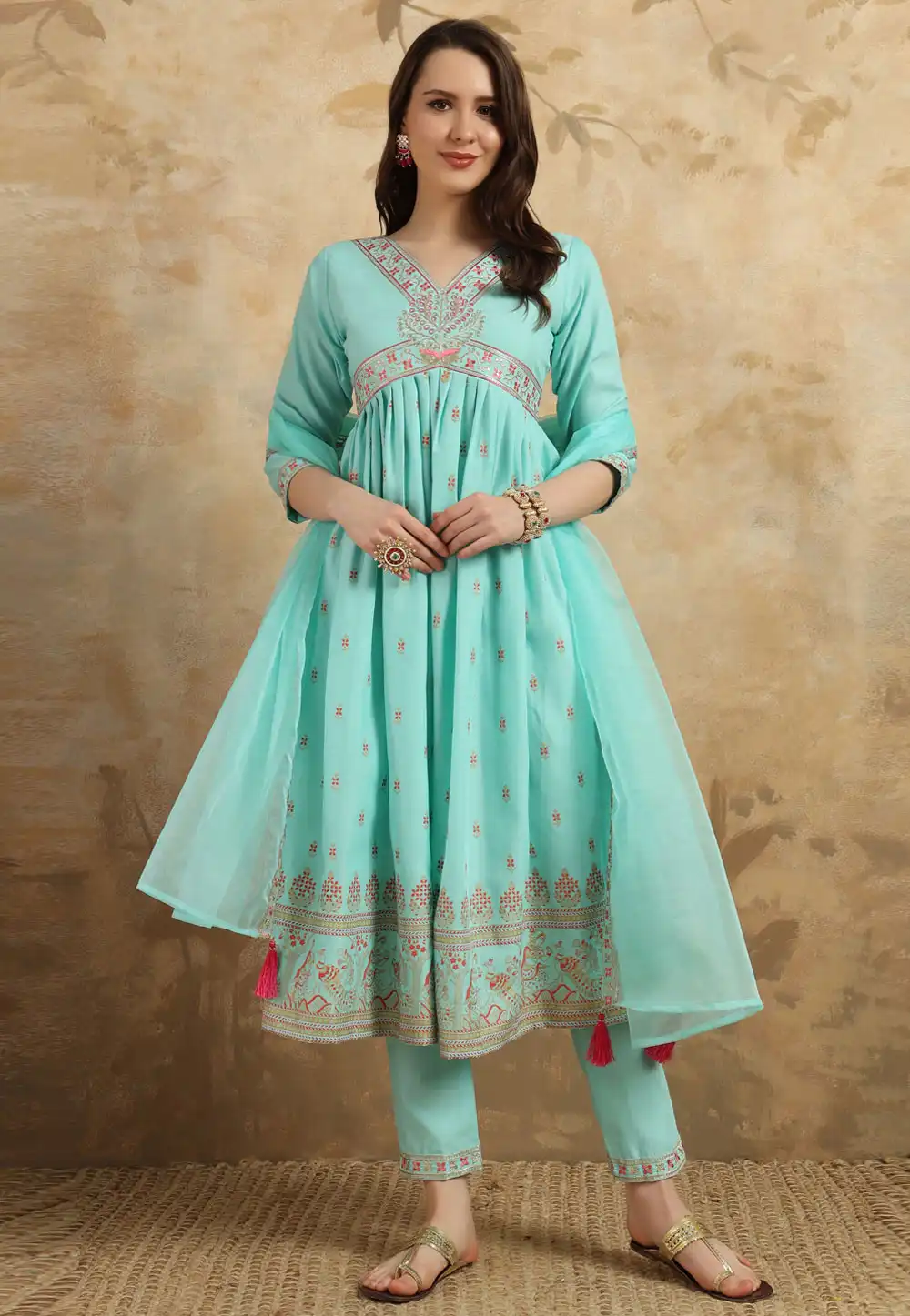 Sky Blue Rayon Readymade Anarkali Suit 293970